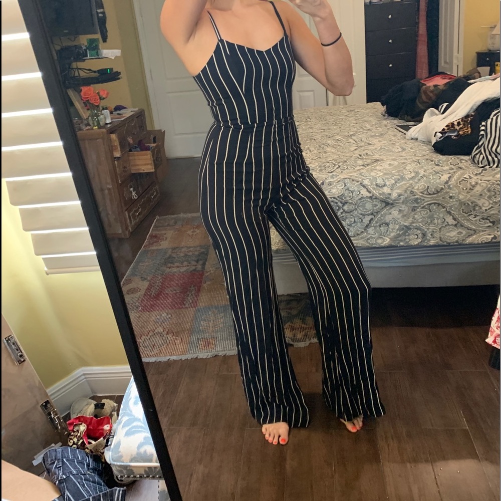 Reformation Brisbane Jumpsuit - 2 - Black and White Stripe - Like New